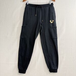 True Religion Women Metallic Horseshoe Jogger Black - Small 25” Inseam